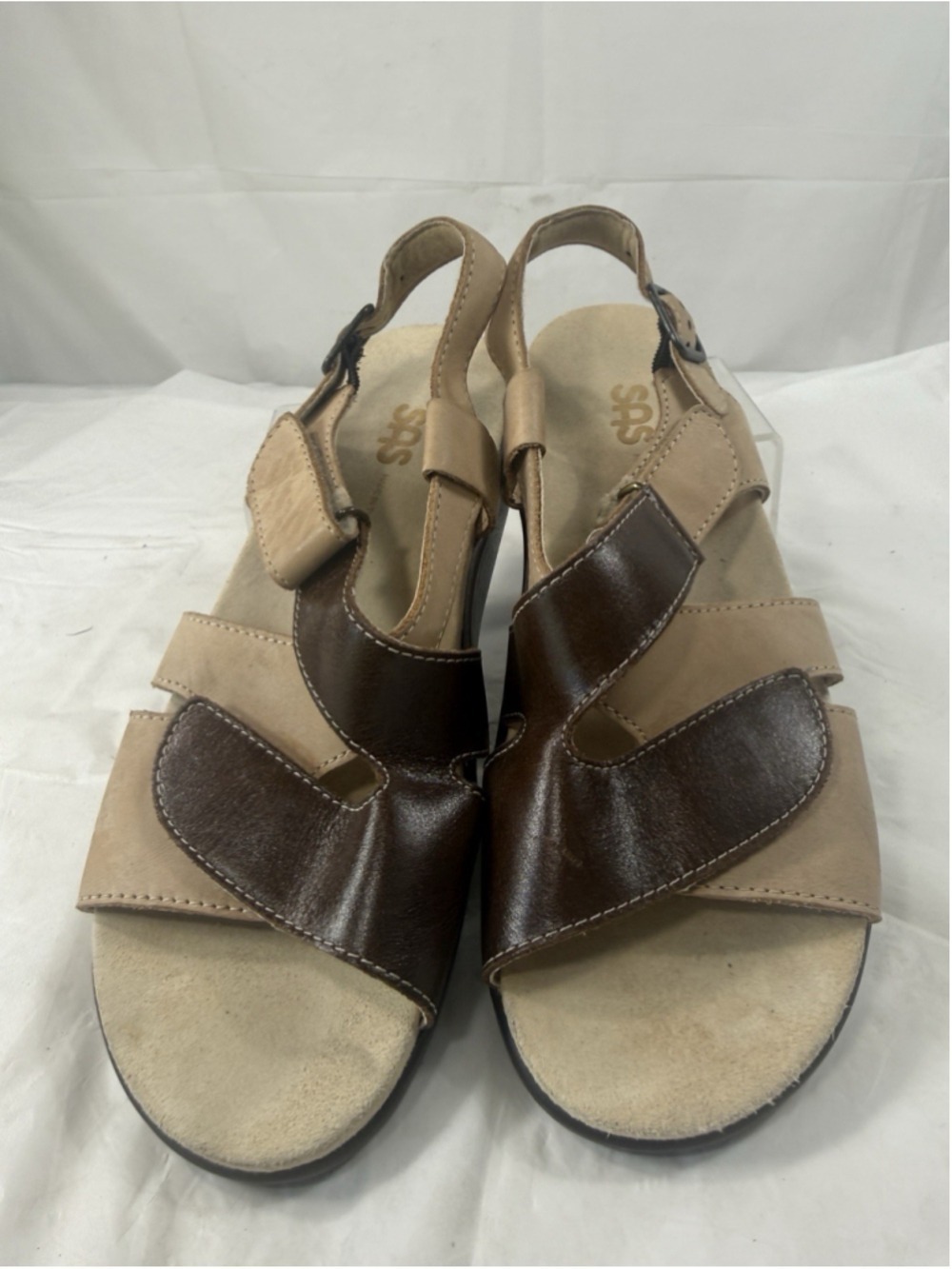 SAS Huggy Leather Comfort Buckled Back Straps Sandals Earth taupe Size 8.5 N